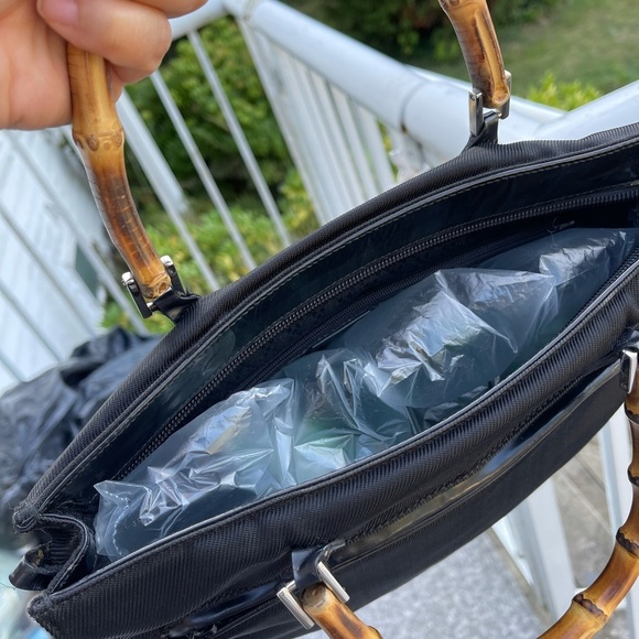 GUCCI 1990s Bamboo Nylon Canvas Bag Black - Picture 5 of 16